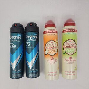 DEGREE and OLD SPICE Spray Deodorant Total Body Personal Care Bundle Lot of 4